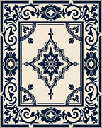 Classic Navy Floral Medallion Patterned Rug