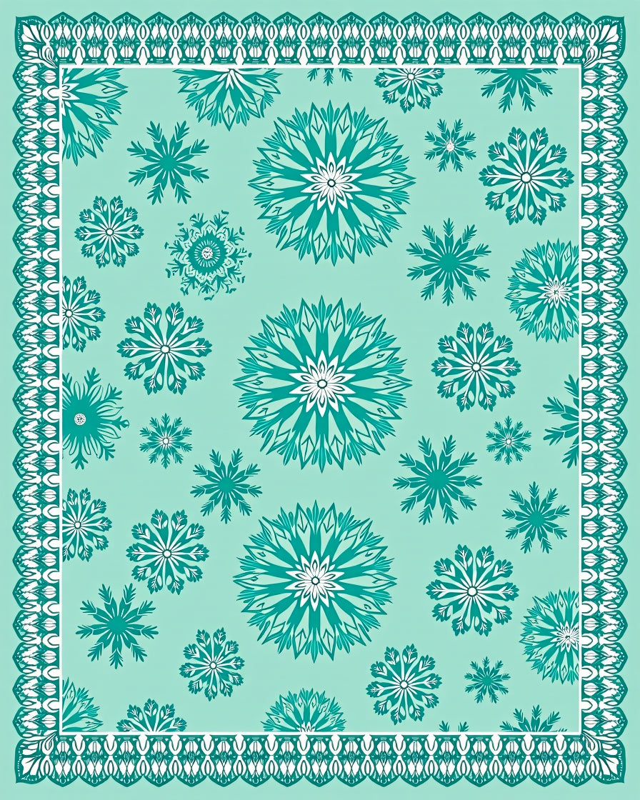Teal Snowflake Medallion Lace Border Rug