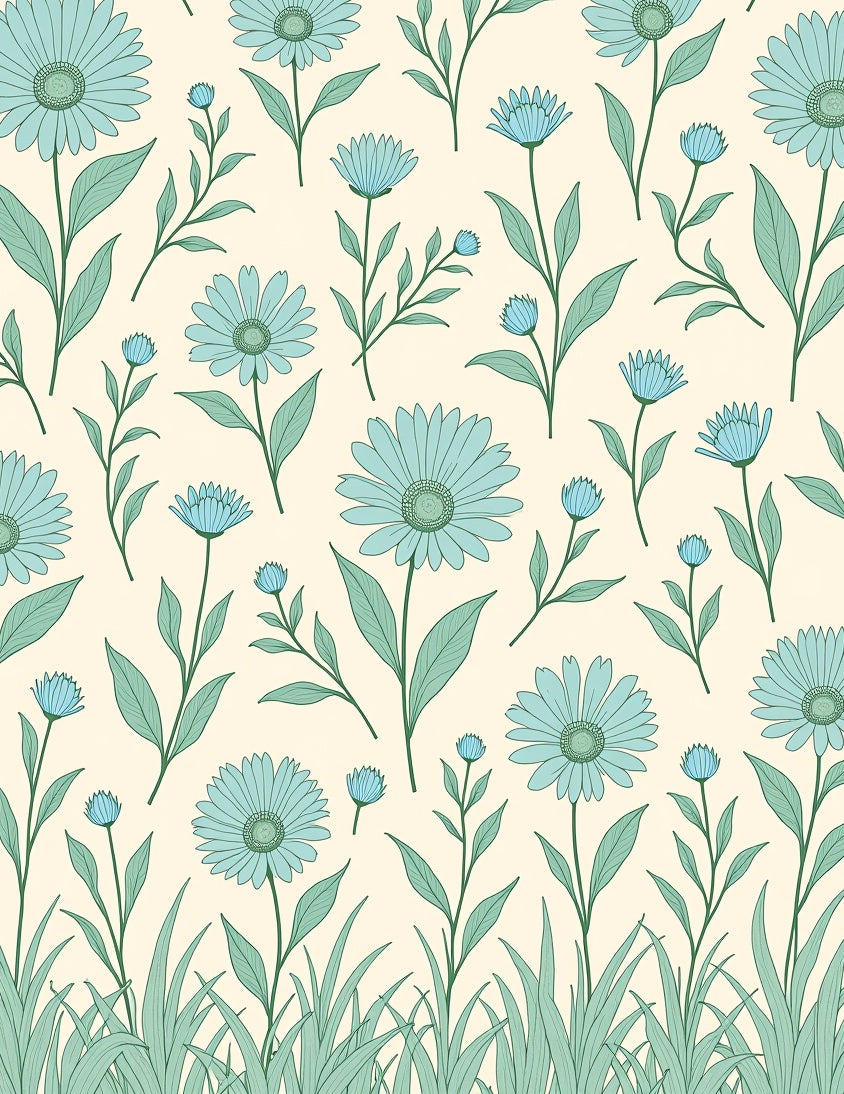 Pastel Blue Daisy Pattern Rug