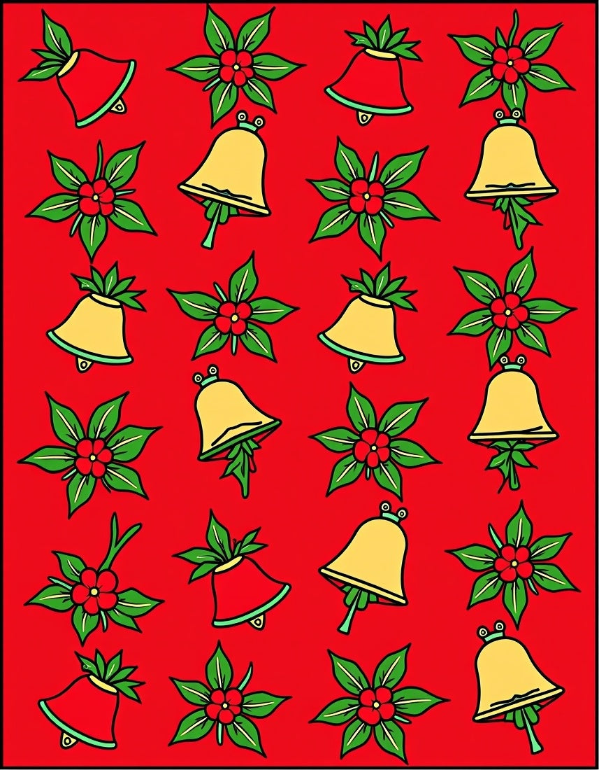 Red Holiday Bells Holly Wreath Rug