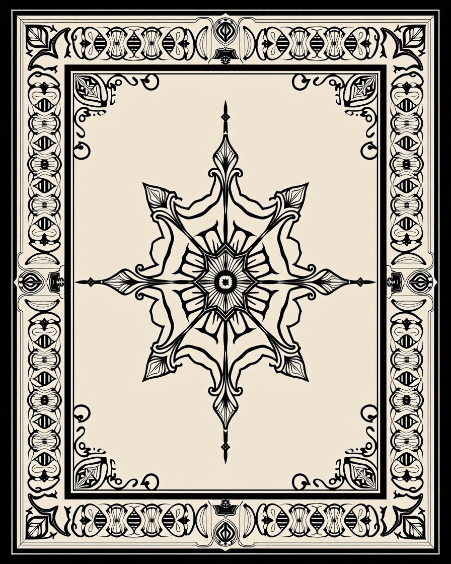Ornate Star Mandala Border Design Rug