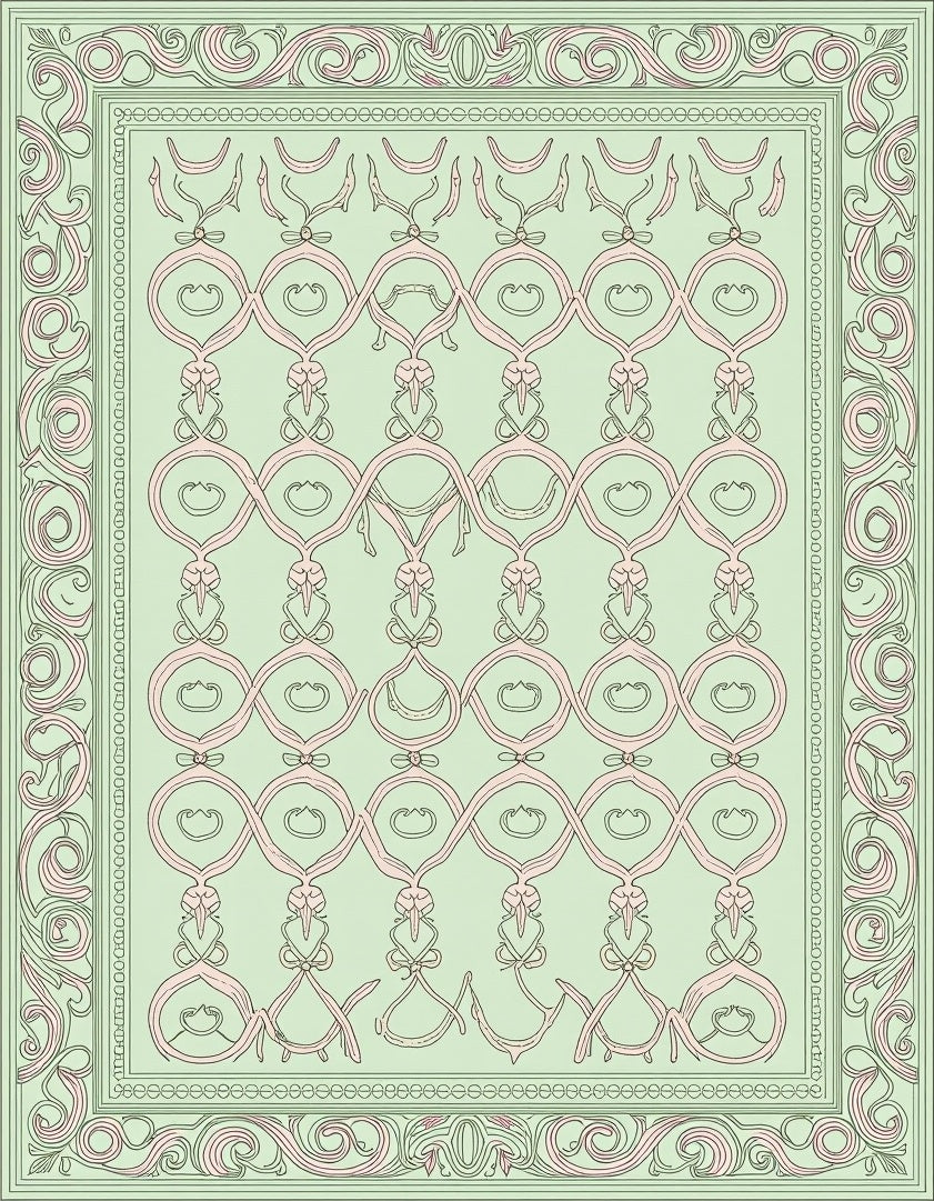 Pastel Filigree Motif Border Design Rug