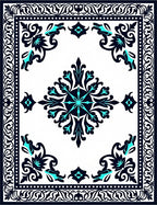 Ornate Teal and Black Floral Pattern Rug