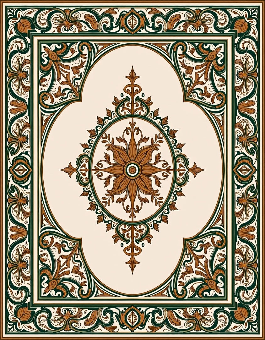 Elegant Floral Medallion Border Rug