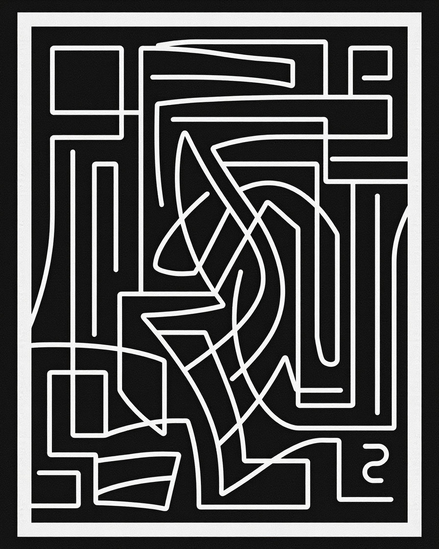 Modern Abstract Black White Graphic Rug