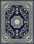 Ornate Floral Dark Blue Artwork Rug