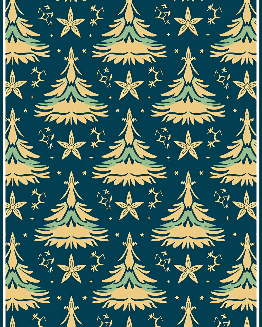 Gold Pine Trees Starry Night Abstraction Rug