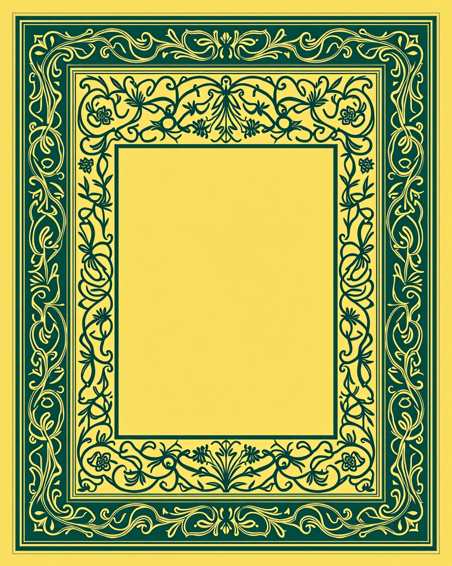 Ornate Green Floral Scroll Pattern Rug