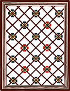Geometric Lattice Red Blue Ochre Rug