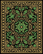 Ornate Floral Scrollwork With Green Leaves Rug