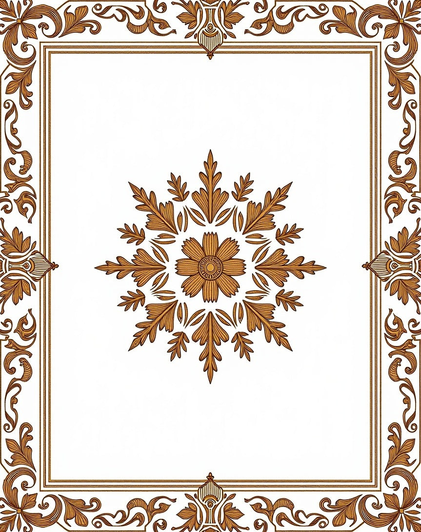 Ornate Floral Medallion Border Design Rug