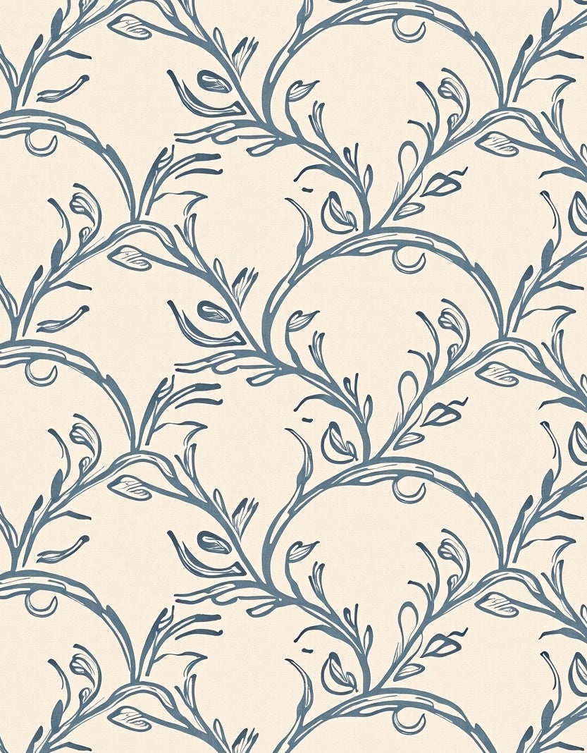 Delicate Blue Vine Swirl Pattern Rug