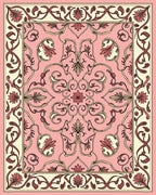 Ornate Floral Scrollwork Pink Rug
