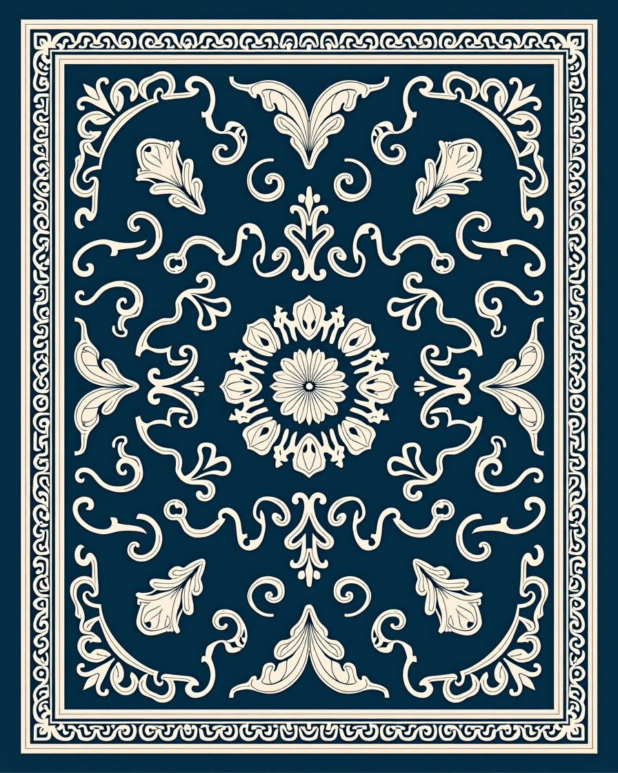 Classic Floral Swirl Border Design Rug