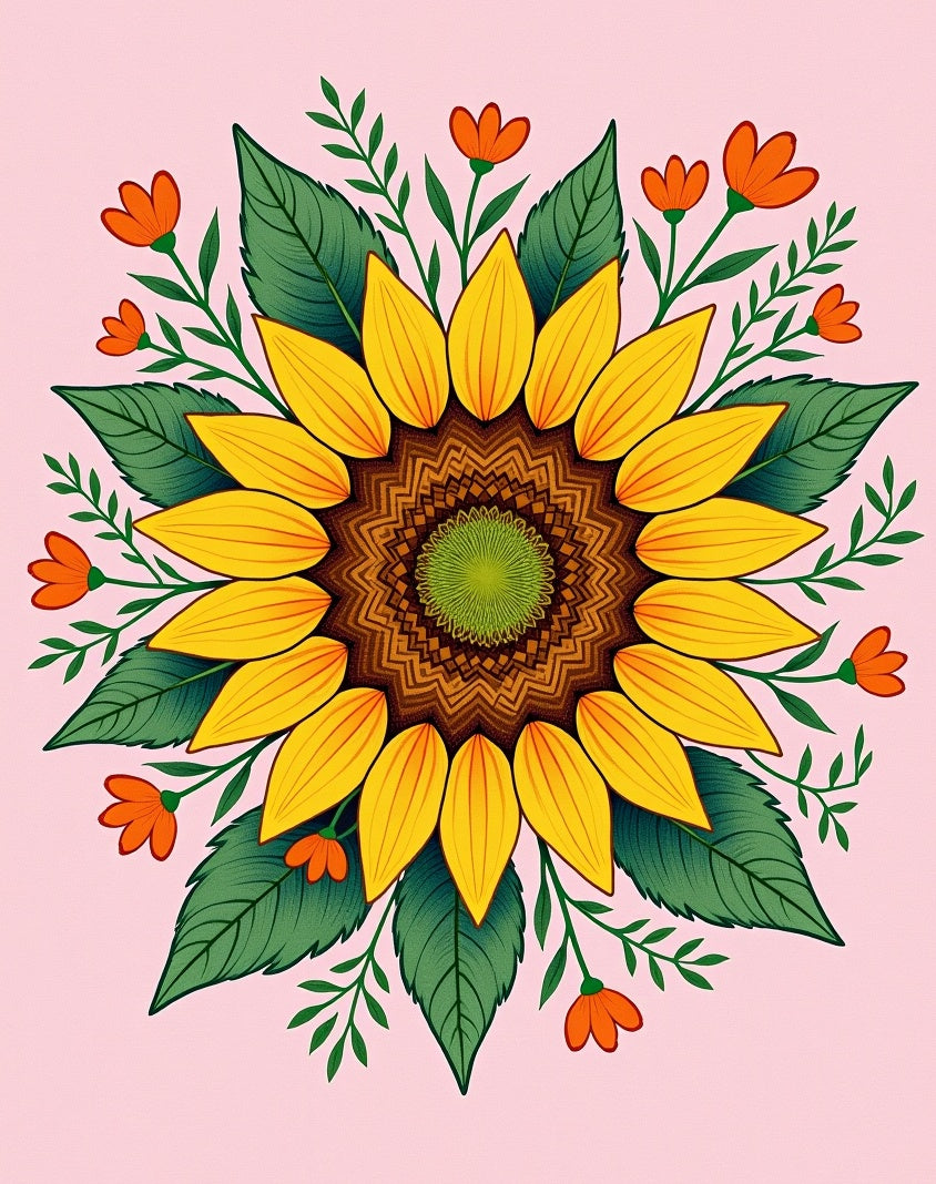 Golden Sunflower Floral Mandala Design Rug