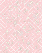 Delicate White Leaf Patterned Pink Rug