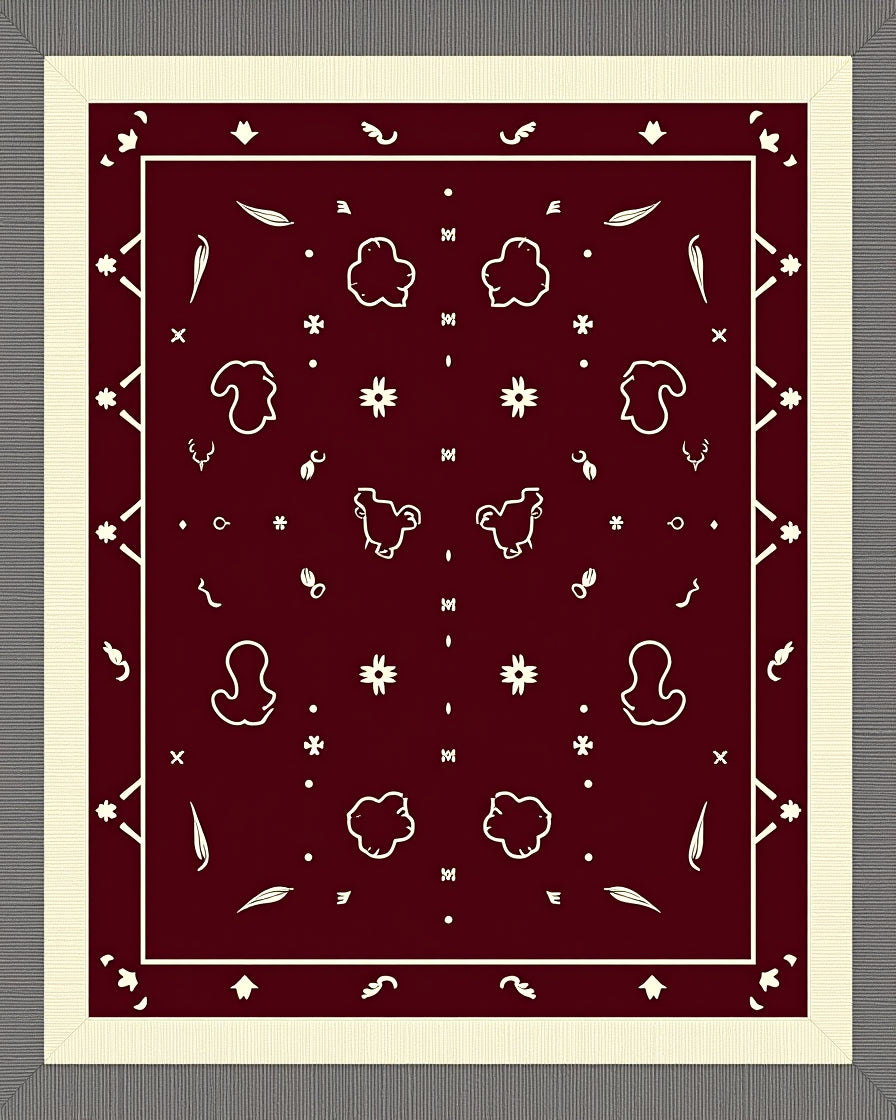 Farmhouse Bordered Cream Red Patterned Rug