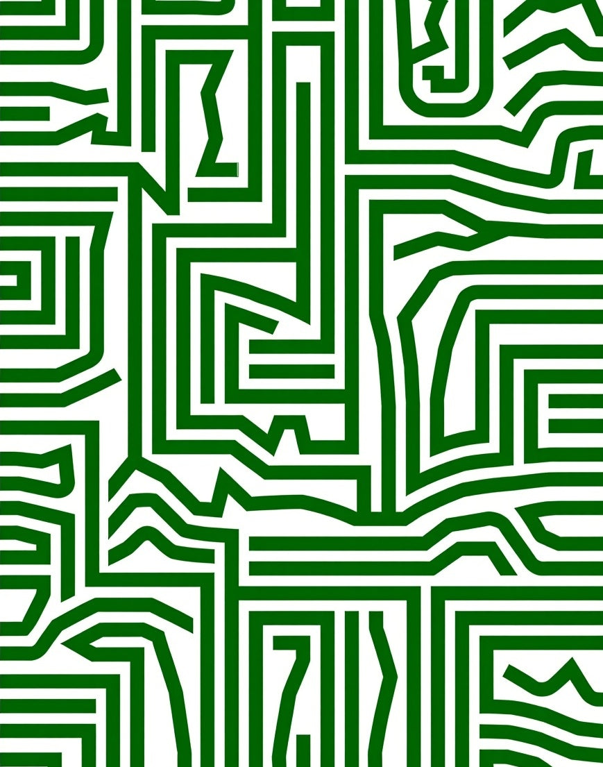 Abstract Green Maze Pattern Rug
