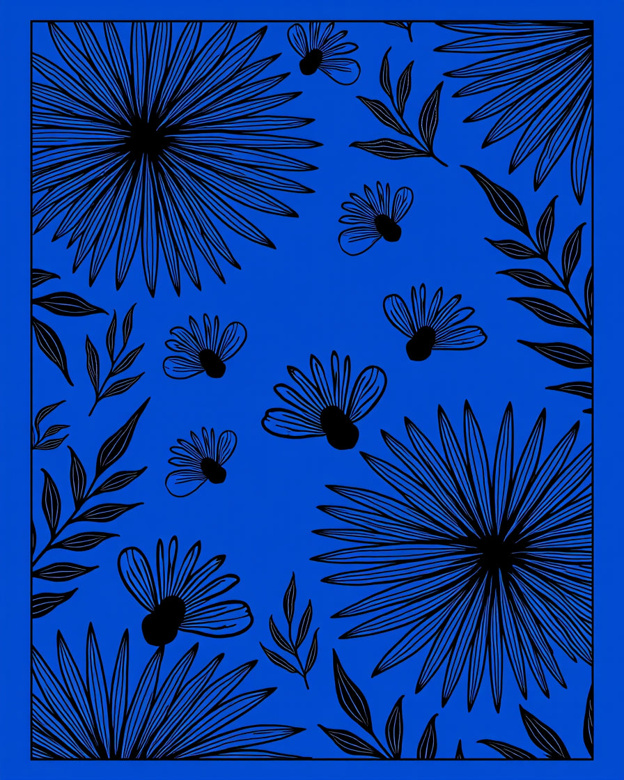 Bold Black Floral Vine Pattern Rug