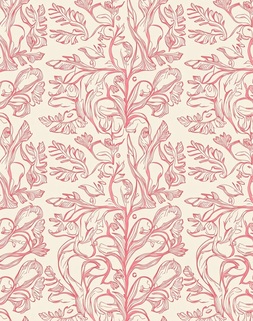 Ornate Pink Floral Vine Pattern Rug