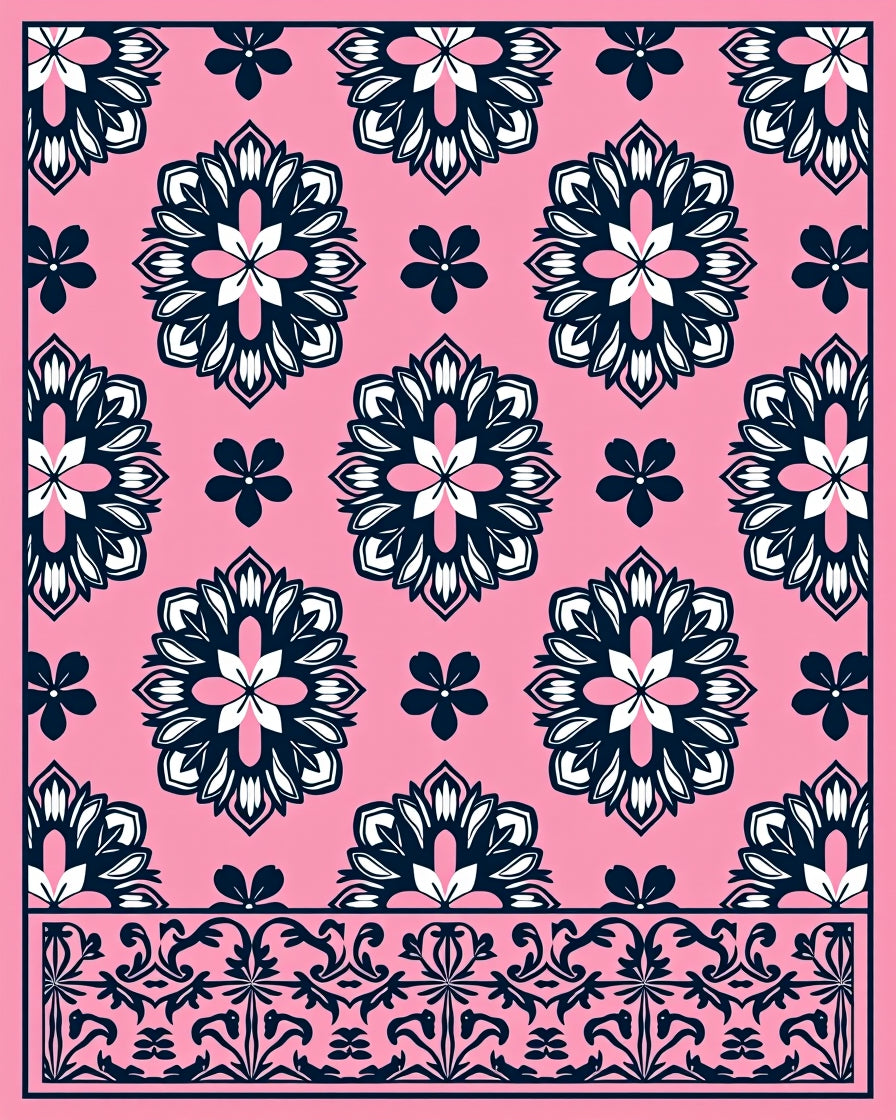 Pink Floral Mandala Pattern Rug
