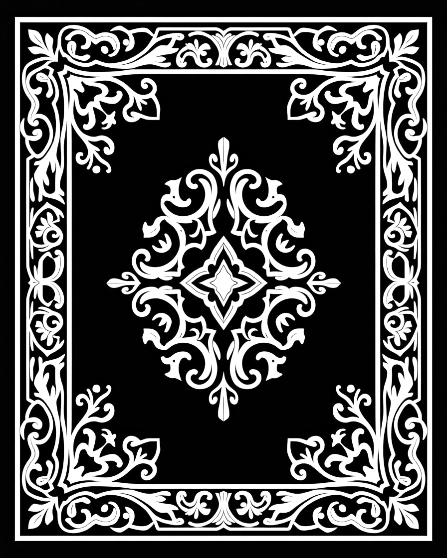 Classic White Scrollwork Floral Pattern Rug