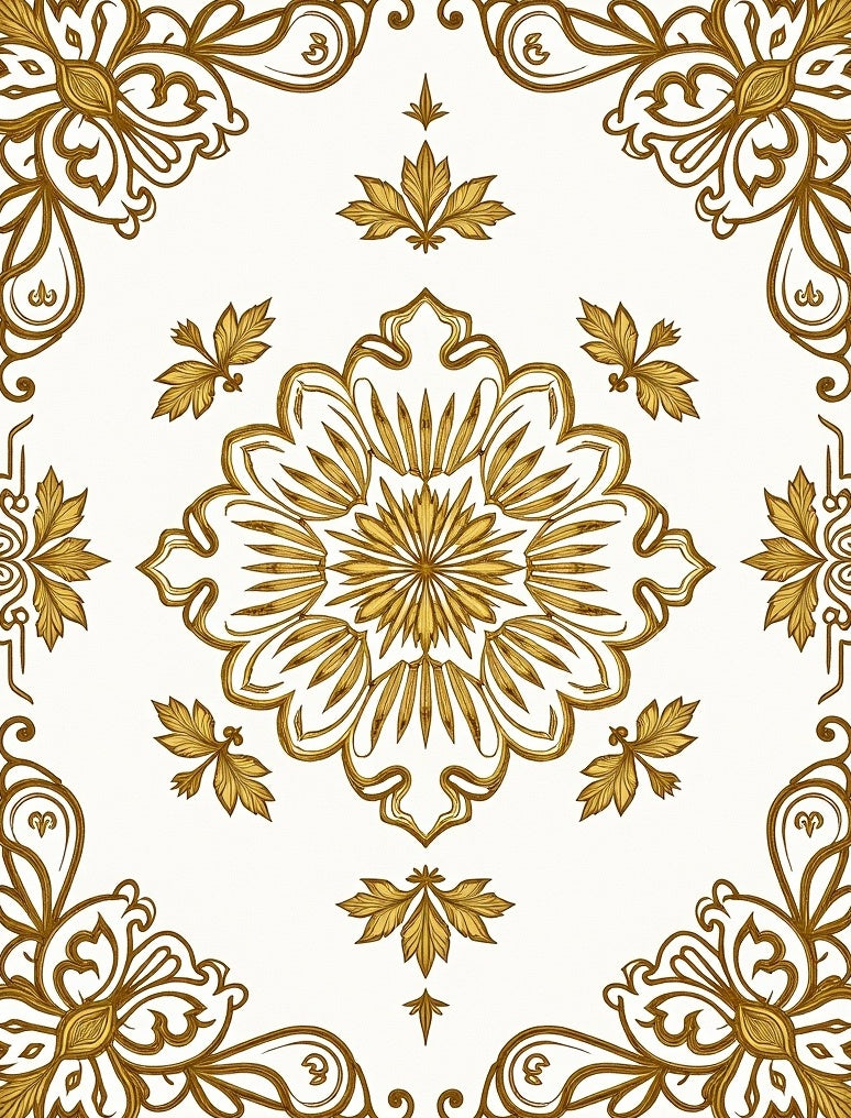 Ornate Gold Floral Mandala Pattern Rug