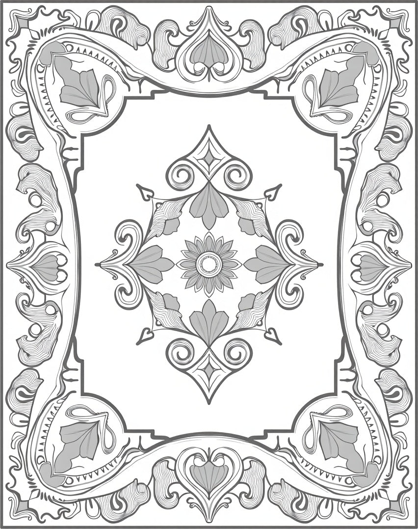 Art Nouveau Floral Scrollwork Pattern Rug