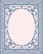 Ornate Blue White Decorative Frame Rug
