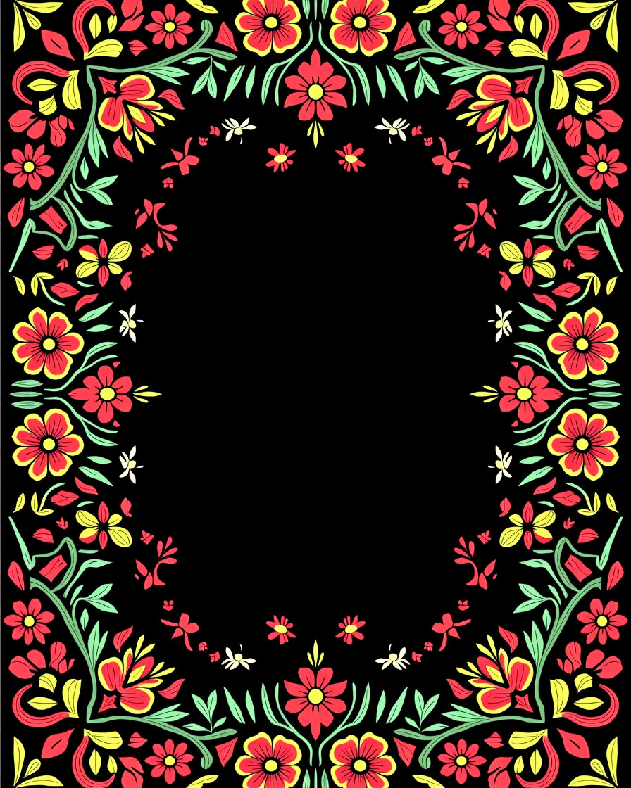 Vibrant Floral Border Design Rug