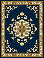 Elegant Blue Gold Floral Medallion Rug