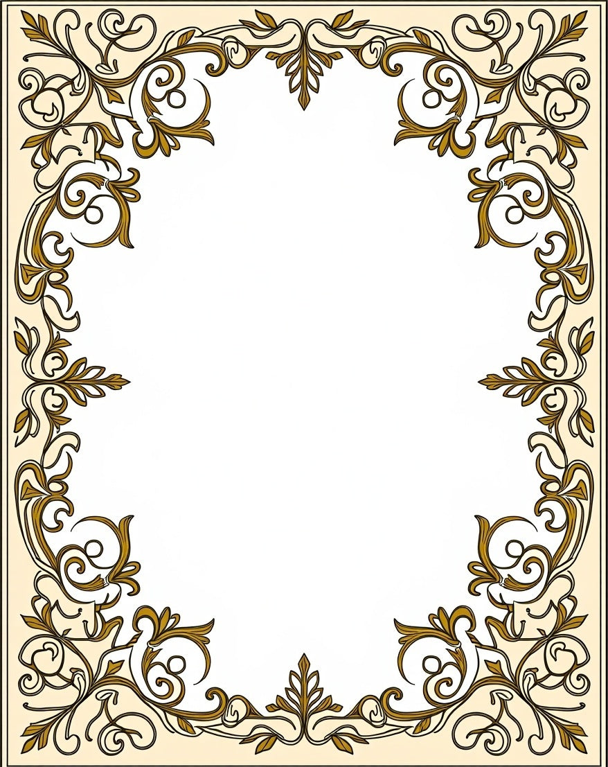 Classic Gold Floral Swirl Frame Rug