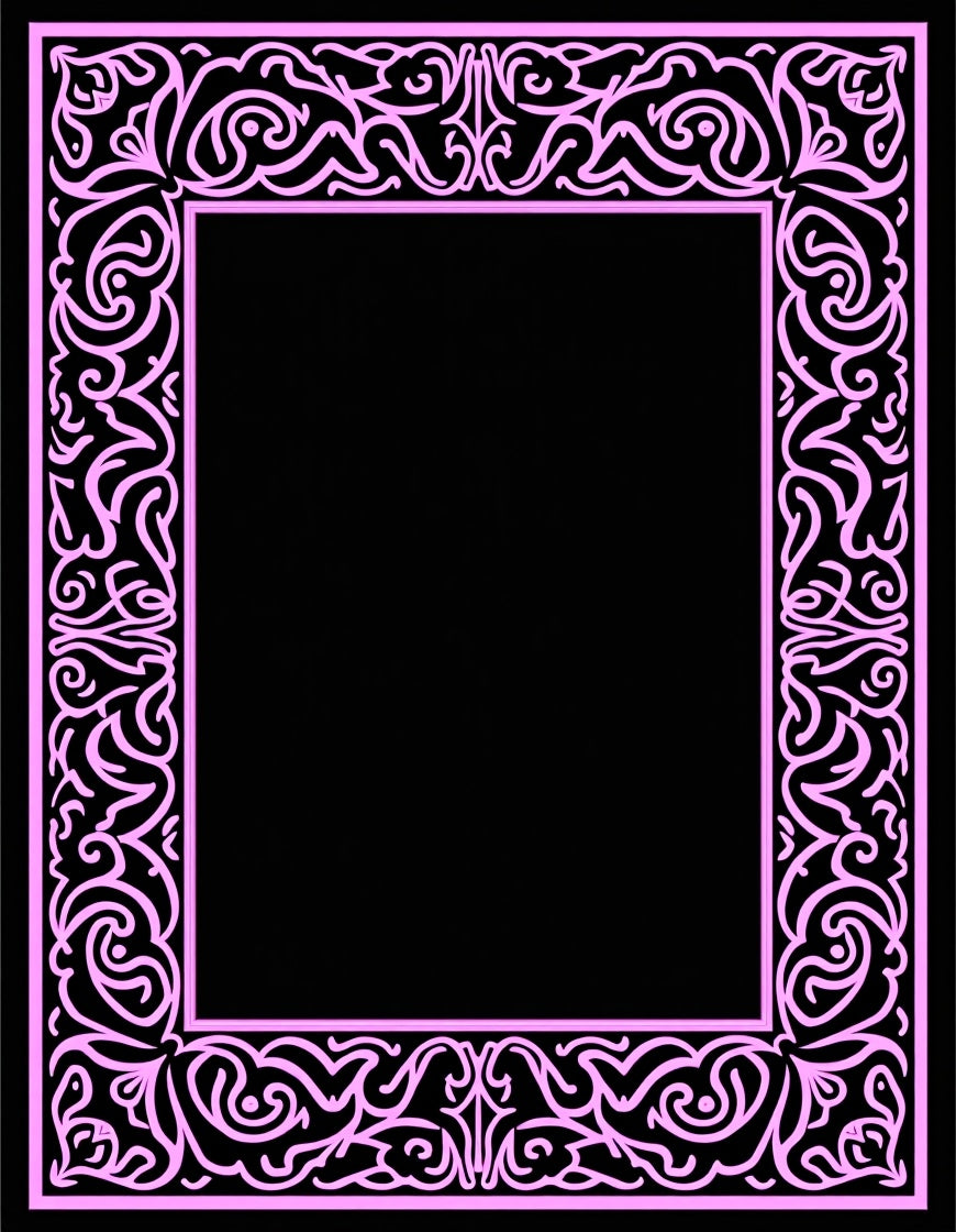 Ornate Pink Swirl Border Design Rug