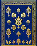 Royal Blue Gold Art Deco Floral Pattern Rug