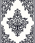 Classic Black White Floral Motif Rug