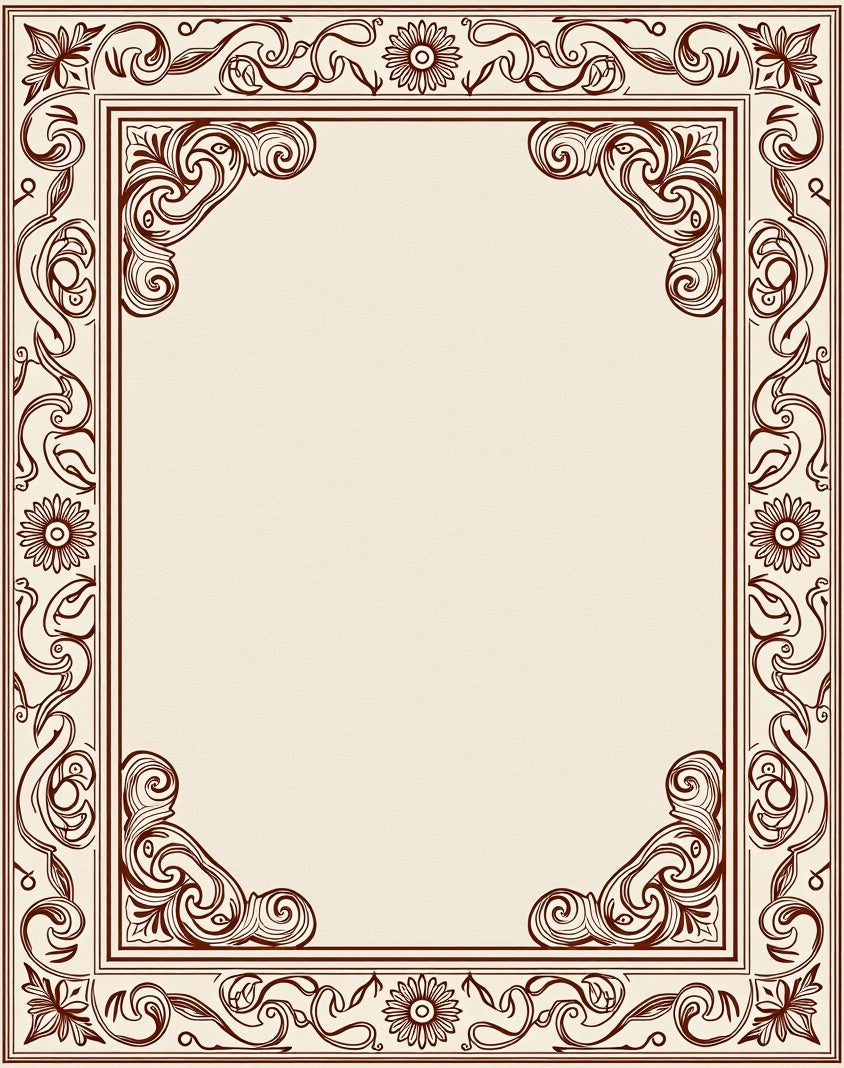 Ornate Floral Scrollwork Decorative Border Rug