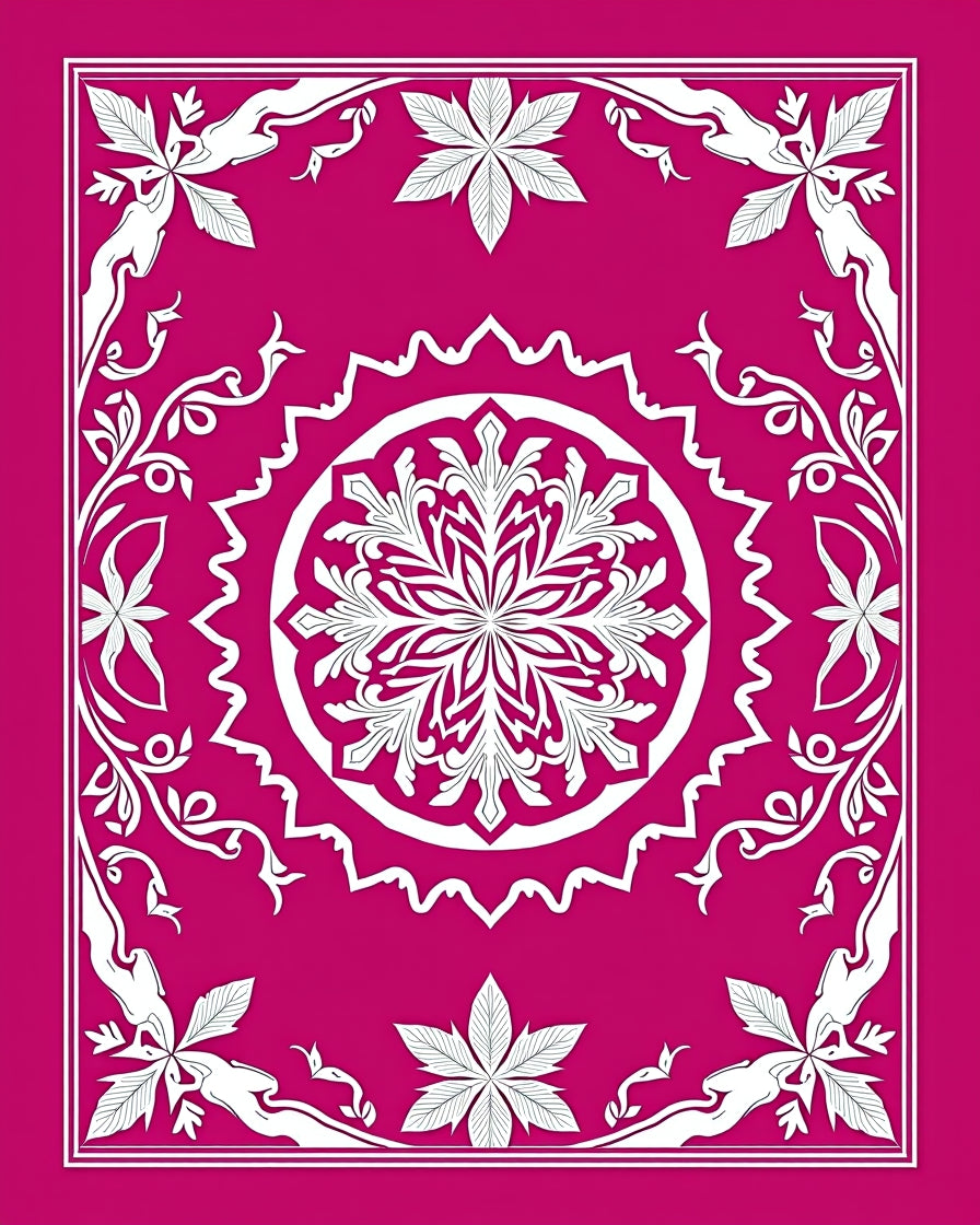 Fuchsia Floral Medallion Border Rug