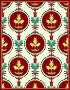 Rich Burgundy Yellow Teal Medallion Pattern Rug