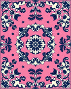 Pink Floral Scrollwork Damask Rug
