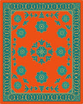 Orange Floral Scroll Pattern Rug