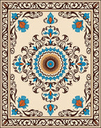 Floral Mandala With Swirl Border Design Rug