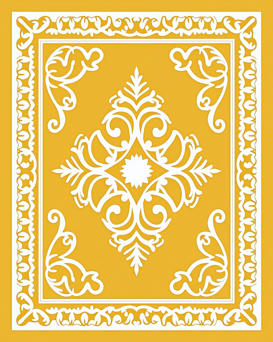 Ornate Damask Scrollwork Geometric Rug