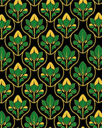 Art Nouveau Green Gold Floral Pattern Rug