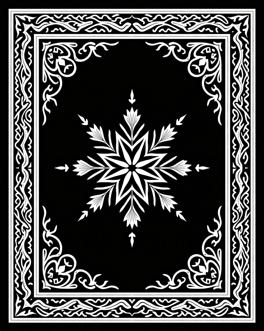 Ornate Snowflake Star Border Design Rug