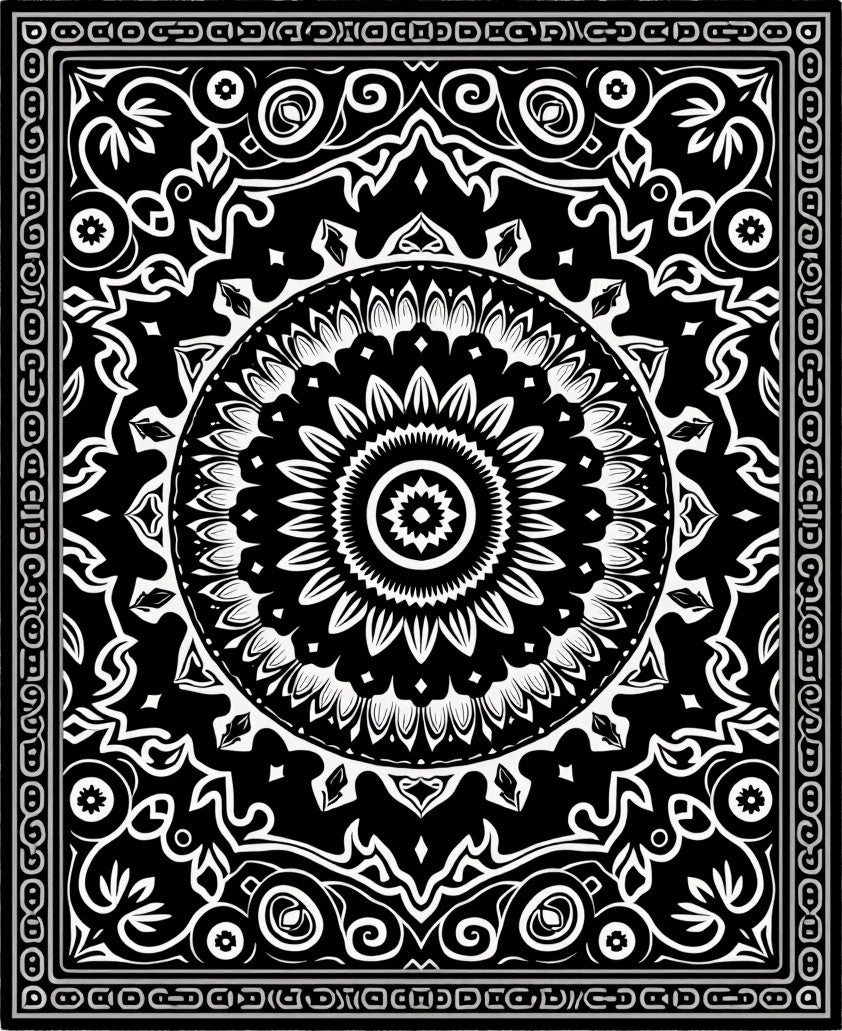 Central Mandala Ornamental Scrollwork Pattern Rug