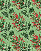 Tropical Leaf Pattern With Red Accents Rug