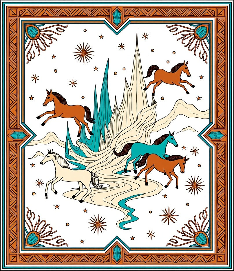 Running Horses Crystal Peaks Art Rug