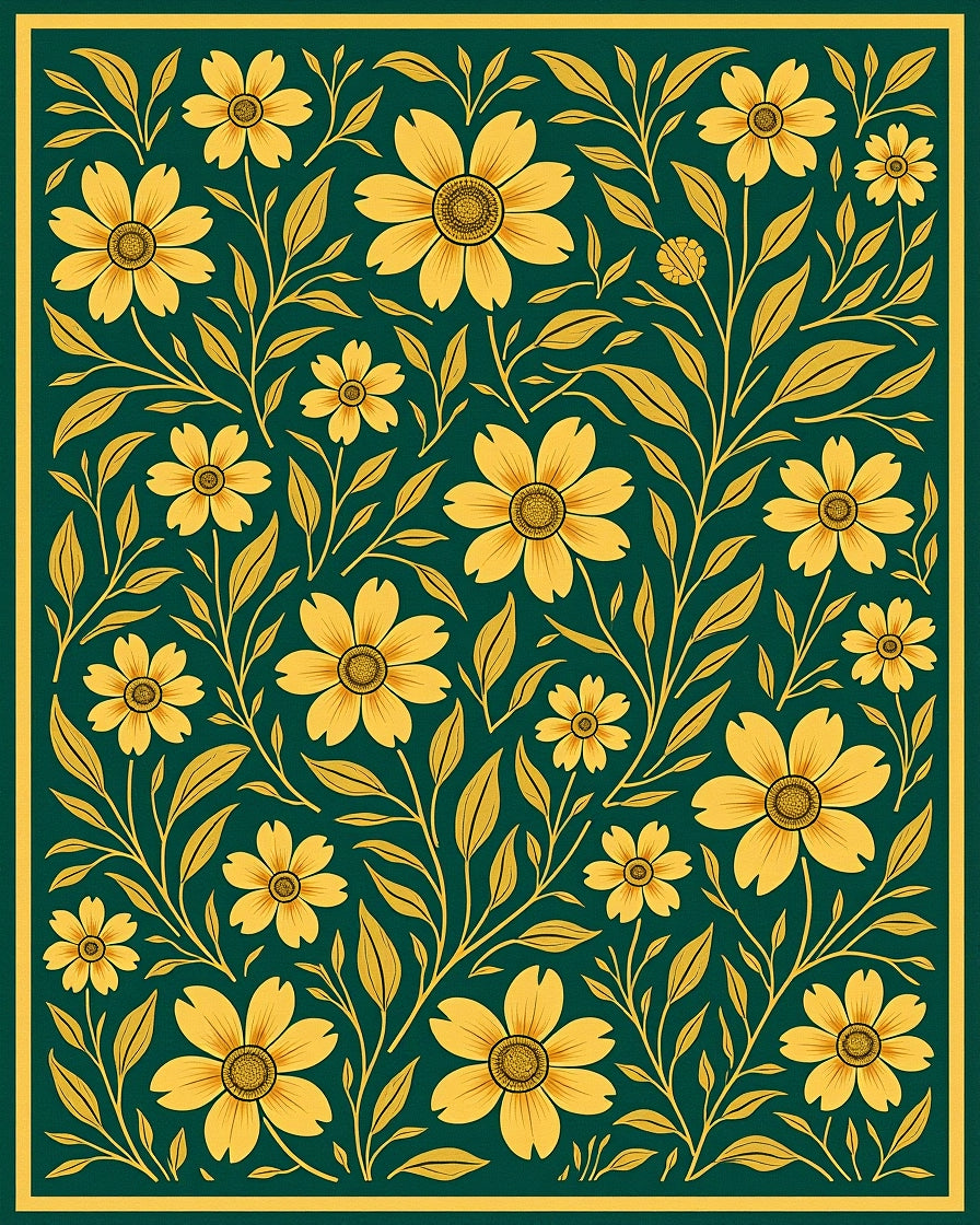 Golden Floral Vine Pattern Rug