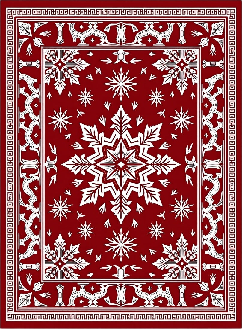 Classic Crimson Starburst Floral Rug
