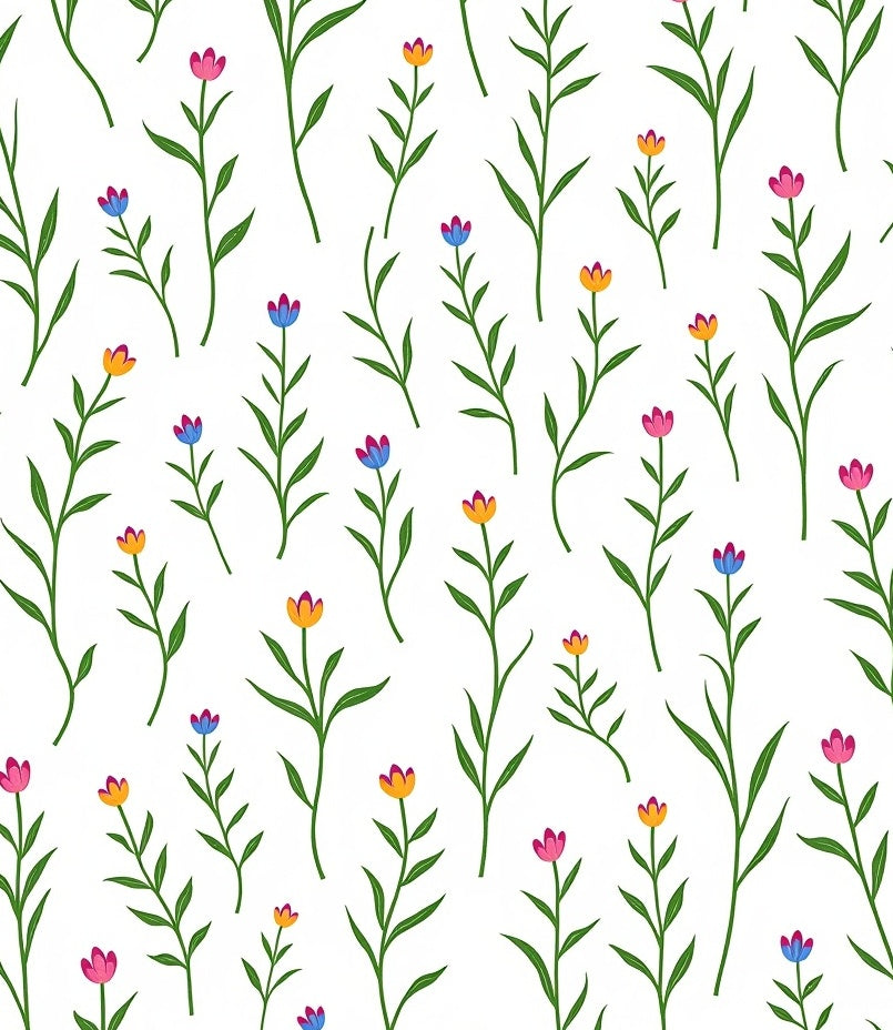 Floral Stem Pattern with Pink Yellow Blue Rug